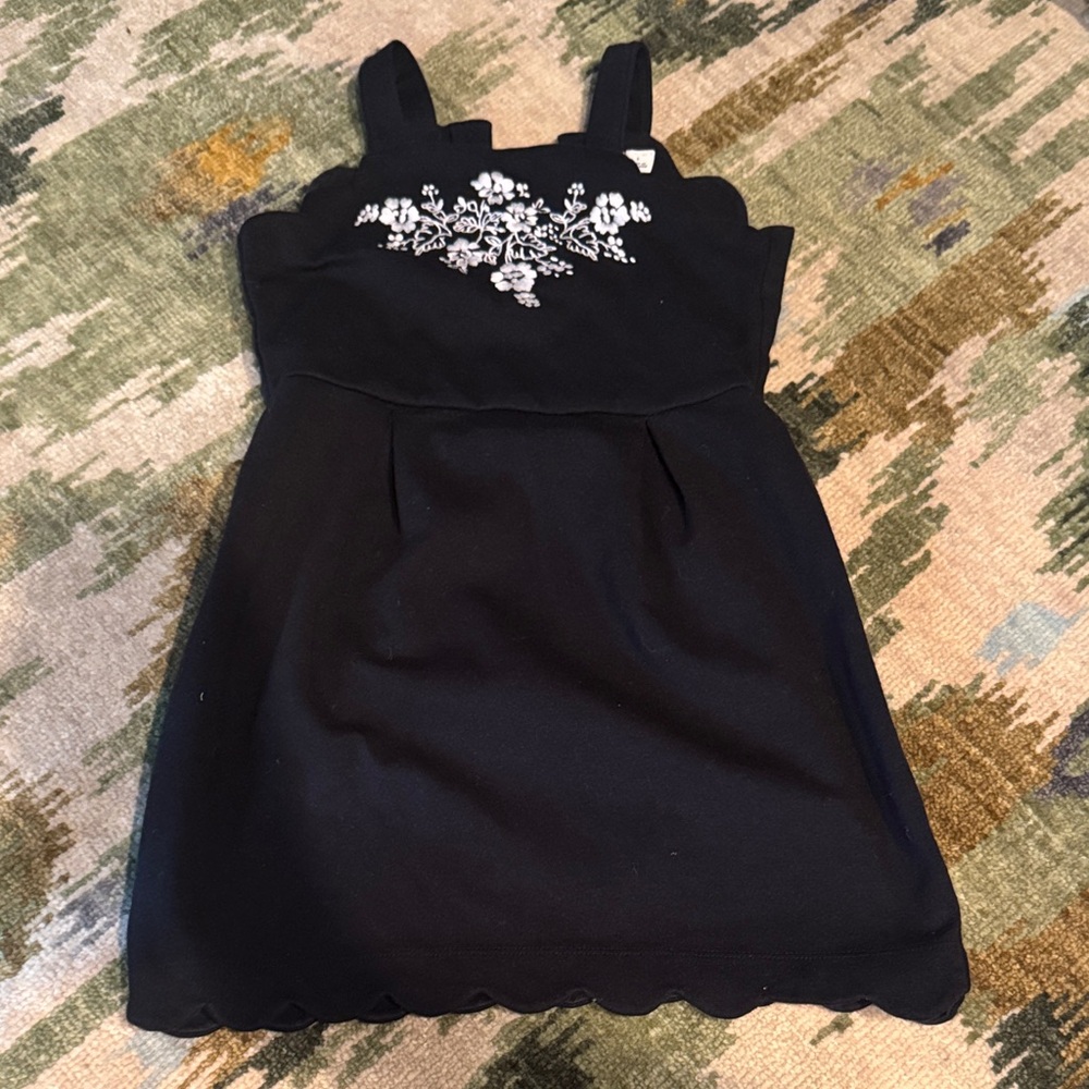 Janie and Jack Black Dress with White Embroidery and Scalloped details